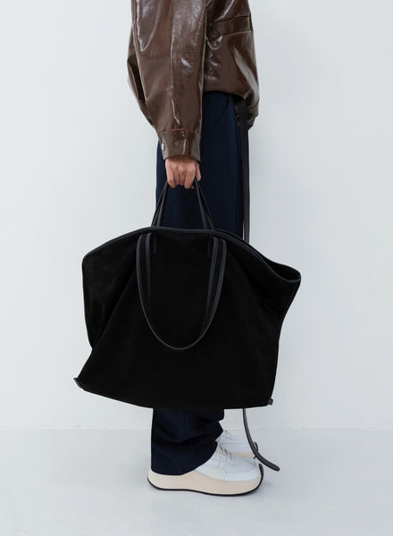 high class tote bag／suede black Black-Suede-_-Calfskin-Woven-